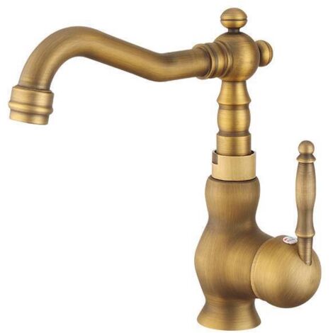 Antique Brass Bathroom Mixer Tap, European Style Hot and Cold Basin Faucet, Vintage Swivel Sink Faucet with Water Inlet Hose (1/3)