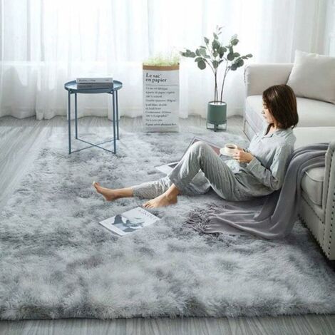 MSBD Soft Rug, Faux Fur Rug 160 x 120cm, Non-Slip Gradient Decorative Floor Mat (Light Grey) (1/5)