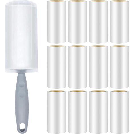 Pet Hair Remover Roller (12 Rolls), 720 Adhesive Sheets, 1 Handle + 1 Protective Cover, Sticky Roller for Clothes, Hair, Sofa, Bed, Cat and Dog Hair.