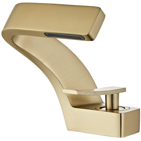 Modern Waterfall Basin Faucet for Bathroom Single Lever Mixer Tap Bathroom Faucet Brass Faucet,Brushed Gold(with Hose) (1/5)