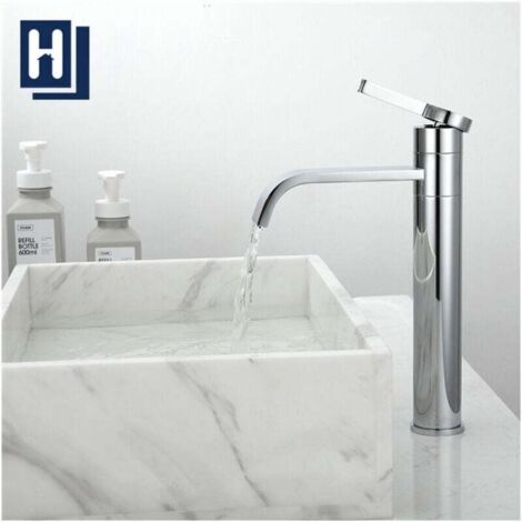 Waterfall Basin Mixer Tap, High Spout, 360° Swivel, Chrome-Plated Brass Faucet for Modern Design Bathroom Sink (1/5)