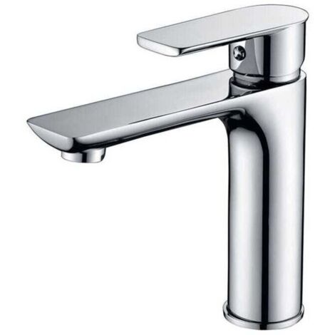 Bathroom Basin Mixer Tap with Square Brass Handle, Hot and Cold Water Mixer with Single Lever, Silver (No Hose) (1/5)