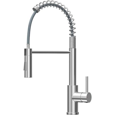 Kitchen Faucet, Kitchen Mixer Tap with Pull Out Sprayer, Kitchen Sink Faucet with Dual Spray Functions, Rotatable High Arc Sink Faucet, Brushed Stainless Steel (1/5)