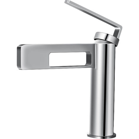 Modern Creative Design Bathroom Faucet, Black Sink Faucet, Bathroom Mixer Tap Single Hole Sink Faucet, Brass (Silver) (1/4)