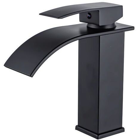 Black Waterfall Bathroom Faucet, Waterfall Basin Mixer Tap, Brass Waterfall Basin Faucet with Cold & Hot Water Available with 60cm Connection Hose X2 (1/5)