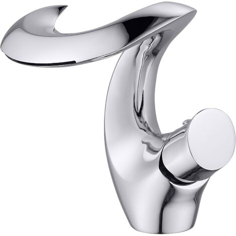 Waterfall Bathroom Faucet Single Handle Brass Mixer Tap Modern and Elegant Bathroom Faucet with Silver Plating