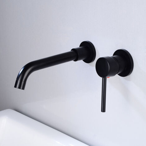 Wall Mounted Basin Faucet, High Quality Brass Wall Mounted Mixer Tap, Concealed Bathroom Faucet, 360° Rotating Hot and Cold Faucet, Black (1/5)