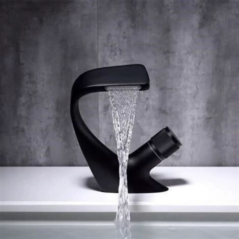 Waterfall Single Hole Basin Faucet, Brass Bathroom Sink Faucet, Luxury Designer Bathtub Basin Faucet (Black, 18 x 13 cm) (1/4)