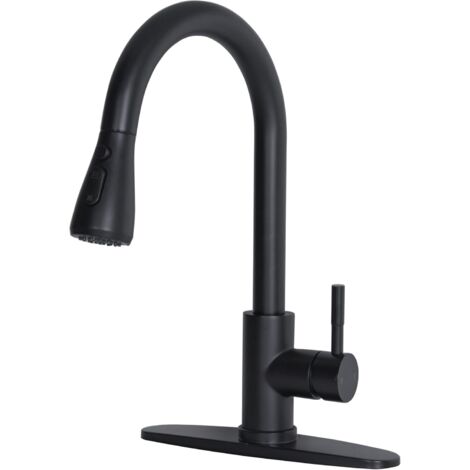 Black Kitchen Faucet, Kitchen Faucet with Pull-Down Sprayer Suitable for Kitchen Sink, Stainless Steel Handle Faucet Suitable (1/5)