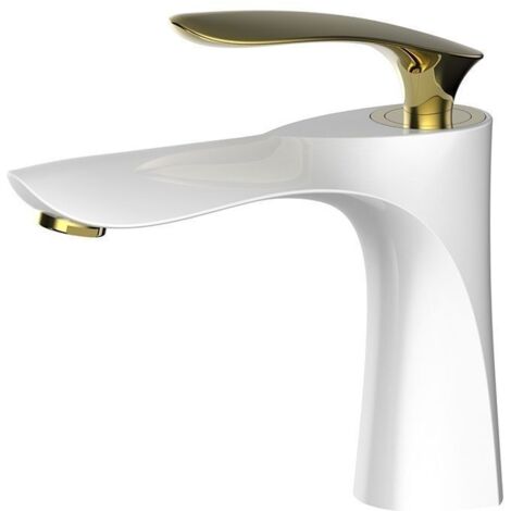 Bathroom Sink Faucet White Finish Gold Chrome Mixer Tap Deck Mounted Sink Dual Finish Brass Faucet (No Hose)
