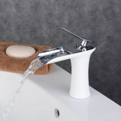 Modern Design Waterfall Faucet, Bathroom Faucet, Single Handle Sink Faucet for Bathroom Sink and Lavatory(White) (1/5)