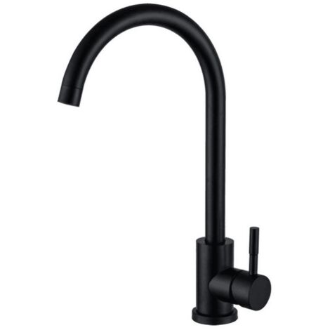360° Swivel Kitchen Faucet (Matte Black) - Stainless Steel Single Lever Sink Mixer Tap with 360° Swivel Spout with 60cm Connection Hose (1/5)