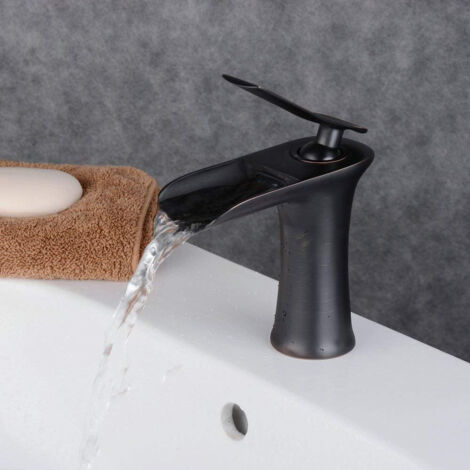 Modern Design Waterfall Faucet, Bathroom Faucet, Single Handle Sink Faucet for Bathroom Sink and Lavatory(Black) (1/5)