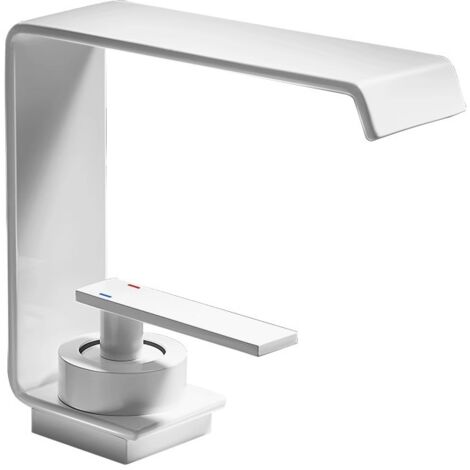 Modern and elegant single hole mixer tap, hot and cold water, suitable for bathroom sink, white (1/5)