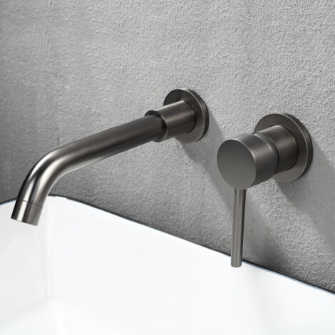 Wall Mounted Basin Faucet, High Quality Brass Wall Mounted Mixer Tap, Concealed Bathroom Faucet, 360° Rotating Hot and Cold Faucet, Dark Grey