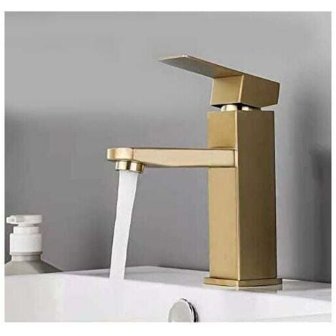 Brushed Gold Basin Faucet (Brushed Gold), Bathroom Sink Faucet with Pipe, SUS 304 Stainless Steel (1/4)