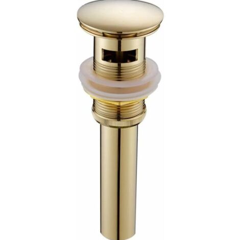 Modern Pop-up Retro Sink Plug Click-clack Drain with Overflow Gold Brass Universal Sink Drainer Valve Basin Siphon with Overflow Hole Polished- with Overflow