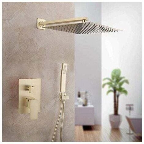 Integrated shower systems, integrated shower column with 30x30 cm shower head, integrated shower mixer with hand shower (gold)