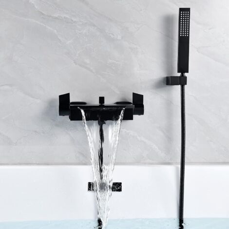 SJQKA Wall Mounted Waterfall Bathtub Faucet Wall Mounted Waterfall Shower Head Hot and Cold Bathtub Faucet (Black)