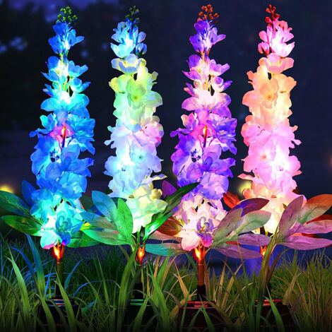 Solar Lights for Outdoor Gardens - Hyacinth Flower Solar Lanterns, Larger Solar Power Capacity, Waterproof Solar Decorative Lights (4 Pack/White)