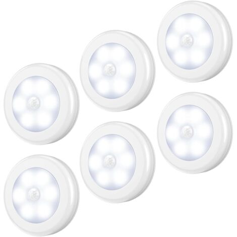 (Pack of 6) LED Sensor Lights, Motion Sensor Light, Closet Light, Battery Powered (Not Included), LED Light for Stairs, Cabinets, Closets, Easy Installation White Light (1/5)