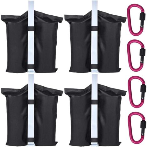 4 Sandbags and 4 Carabiners - Used to Increase the Leg Weight of Pop-Up Gazebos, Garden Tents, Parasols, Trampolines