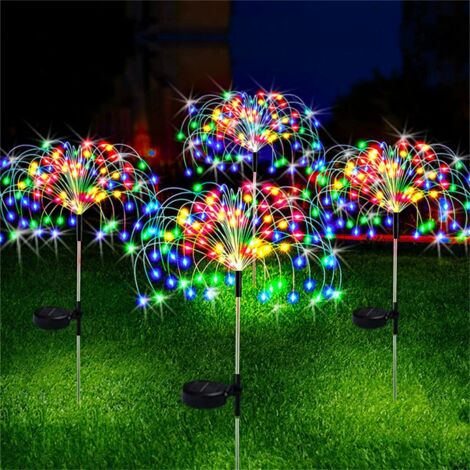 Solar Garden Lights Outdoor, IP65 Waterproof Solar Fireworks Lights, Decorative Outdoor Lighting for Patio, Yard, Lawn, Party, Balcony, Mother's Day (4pcs 120 LED/Multicolor)