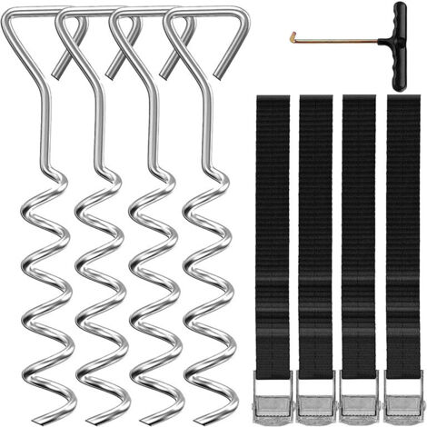 Piece Ground Anchor Set for Trampolines, Swings, Spiral Anchors with Straps, Trampoline Anchors, Steel Anchors