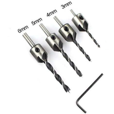 Drill Bit Countersunk Head Piece Wood Reaming Woodworking Drill Guide Chamfer Drill Bit High Speed Steel Drill Bit 4 Sets (1/5)