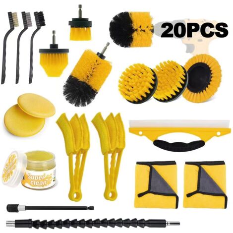 20 Pack, Car Cleaning Kit - Car Interior and Exterior Care Kit - Car Wash Kit with Brushes, Polishing Sponges, Cleaning Gel and More (Drill Not Included) (1/4)