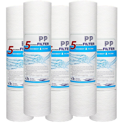 1 or 5 Micron Sediment Water Filter Compatible with 10 Inch RO Unit, Melt-Blown-Needle-Punched Sediment Water Filter Cartridge 10" x 2.5",5Pack 5um 150g