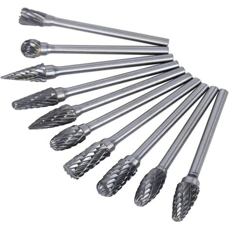 10pcs Tungsten Carbide Rotary Burr Set with Grinding Head for Dremel Rotary Tools, Metal Drilling and Polishing