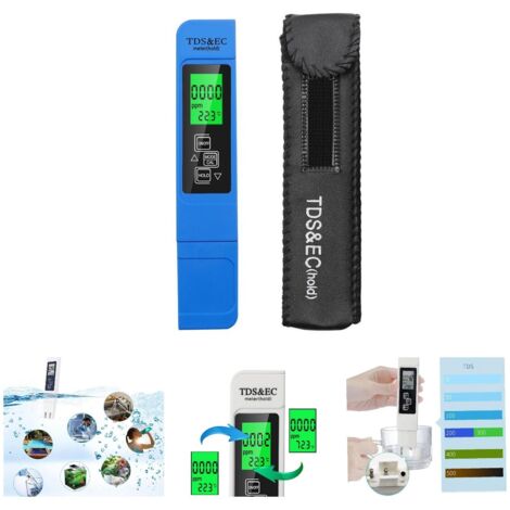 TDS&EC Water Quality Tester, 3 in 1 LCD Display TDS EC Meter Digital Tester Temperature Meter, Conductivity 0-9999PPM, Drinking Water Quality Monitor Tester Pen(blue) (1/5)