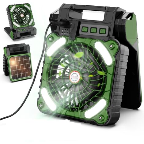 Portable Solar Camping Fan with LED Light, Timer, 4 Speeds, USB, 10400mAh Rechargeable Battery, Cordless and Quiet, Ideal for Office, Bedroom, BBQ and Vegetables.