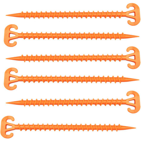 Pack of 10 28cm long sand stakes as ground anchors for the beach, to safely secure pets, tents, awnings, beach blankets, etc. on beaches and grass.