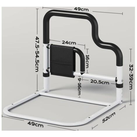 Bedside Handrail for Elderly, Standing Assist Device, Anti-Fall Safety Barrier, U-Shaped Guardrail, 4 Layers Adjustable, with Storage Bag, Black (1/4)