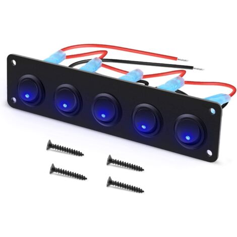 12-24V Round Blue LED Rocker Switches,Car Switch Panel,5 Gang,12V Switch Panel for Car,Truck,Racing Cars,Marine (1/5)