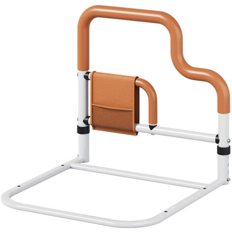 Bedside Handrail for Elderly, Standing Assist Device, Anti-Fall Safety Barrier, U-Shaped Guardrail, 4 Layers Adjustable, with Storage Bag, Brown (1/5)
