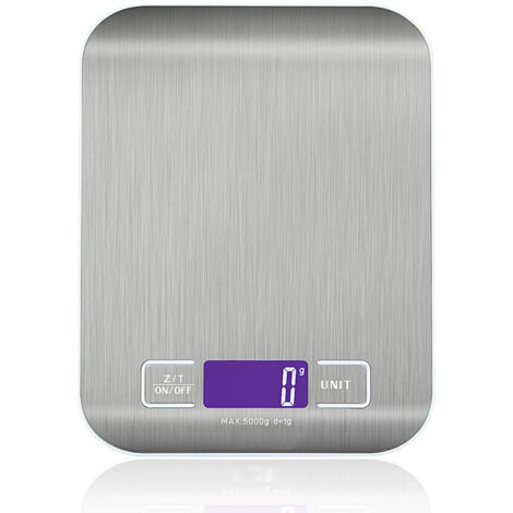High Precision Electronic Kitchen Scale 5000g/1g with Backlit LCD Display, 6 Units and Tare Function Stainless Steel, Smart Digital, for Multifunctional Food