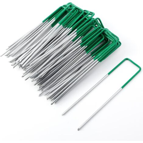 50pcs Semi-Green Ground Anchor 15x3cm Artificial Grass Weeds Wool Ground Nails Fixing for 3mm Thick Stake (1/4)