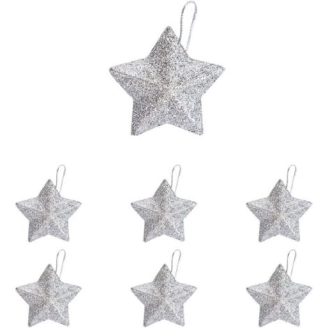 6pcs Christmas Tree Mini Star Decoration Pendant Christmas Ornaments Christmas Party DIY Craft Accessories（Silver Color） (1/2)