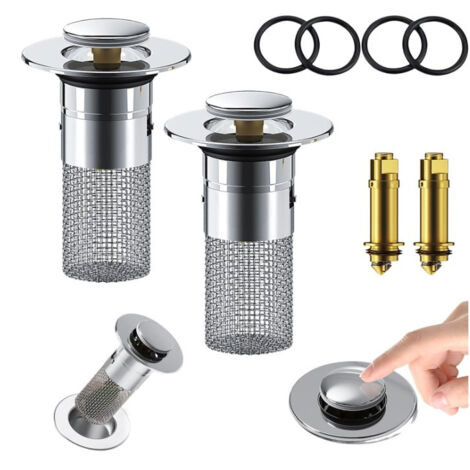 2 Pack, Bathroom Sink Drainage with Removable Filter Basket - Anti-Clogging Bathtub, Copper Core Long Style (1/5)