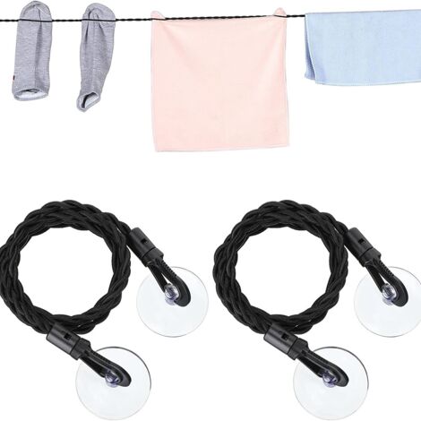 2 Pack Travel Clotheslines with Hooks and Suction Cups, Portable Retractable Clothesline, Adjustable Clothesline for Home, Travel and Outdoor (1/4)