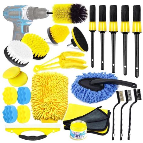 25 Pack, Car Cleaning Kit - Car Interior and Exterior Care Kit - Car Wash Kit with Brushes, Polishing Sponges, Cleaning Gel and More. (excluding electric drill) (1/4)