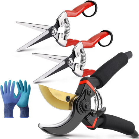 3 Pack Pruning Shears, Garden Shears, Stainless Steel Pruning Shears for Gardening, Gardening Shears, Garden Scissors, Garden Clippers, Gardening Tools with Gloves, Soft Handle (1/5)