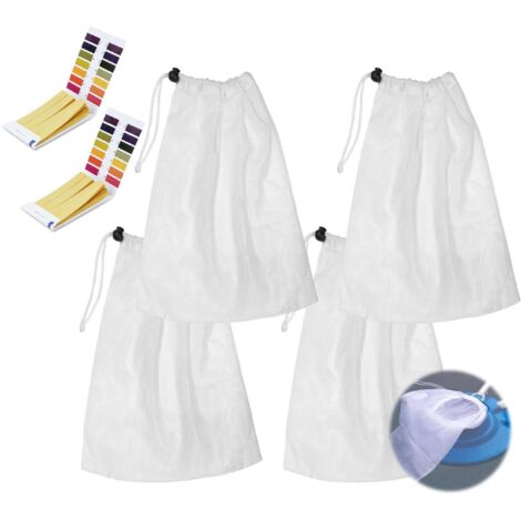 4 Pool Cleaning Bags, Fine Mesh Swimming Pool Vacuum Filter Bag, Mesh Bag with Drawstring and Lock/+2 Pieces of pH Test Strips (1/4)