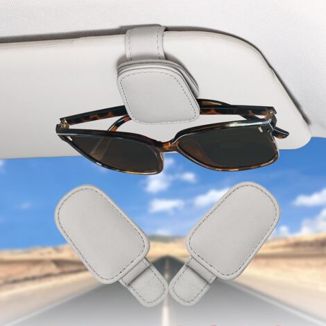 2 Pack Genuine Leather Car Glasses Holder, Car Sun Visor Accessories, Magnetic Eyeglasses Holder, Car Glasses Holder, Banknote and Card Holder (Gray) (1/4)