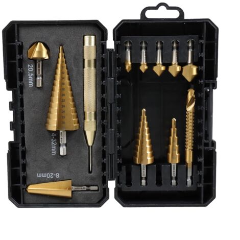 12 Piece 1/4" Hex Shank Drill Bit Set, Countersunk and Taper, Multi-Purpose Titanium HSS Belt Saw for DIYers (Metric) (1/4)