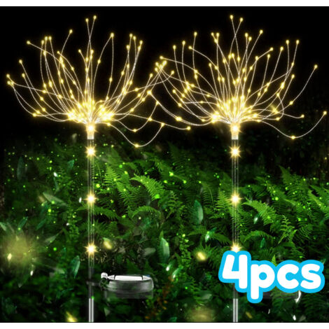 Solar Garden Lights Outdoor, IP65 Waterproof Solar Fireworks Lights, Outdoor Decorative Lighting for Yard, Patio, Lawn, Party, Balcony, Mother's Day (4pcs 120 LED/Warm White)