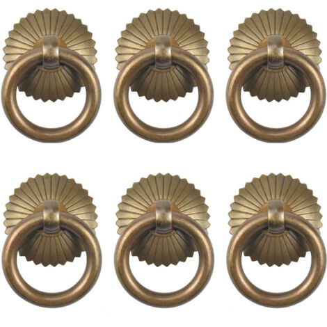 Set of 6 Vintage Furniture Handles, Drawer Ring Pull Handle, Antique Pull Handles, Furniture Knob for Kitchen Cabinet Cupboard Dresser Door, Pull Ring Diameter 3.5Cm (1/5)
